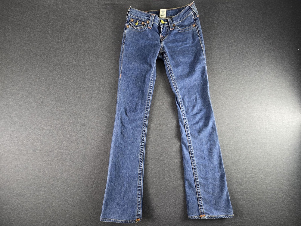 True Religion Jeans Womens 25 Blue Low Rise Bootcut Stretch Denim USA World Tour